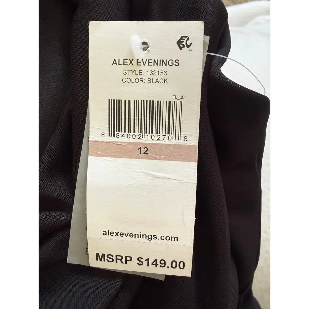 Alex Evenings Draped Neck Cap Sleeve Gown, Black, Size 12 - NEW with tags!